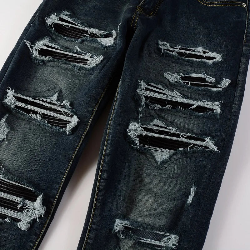 Nofacebaby Dark Blue Skinny Ripped Jeans Close View Of the Details.