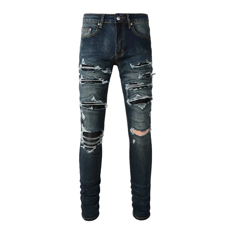 Nofacebaby Dark Blue Skinny Ripped Jeans full view.