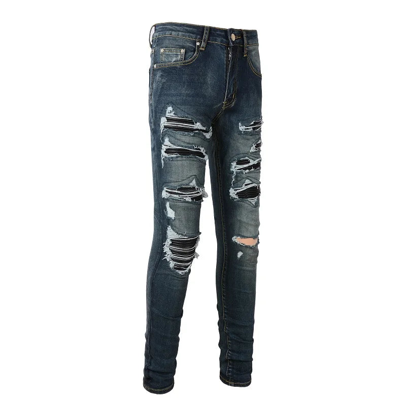 Nofacebaby Dark Blue Skinny Ripped Jeans Side View.