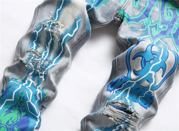 Close view of electric design on Nofacebaby Energy Skinny Jeans.