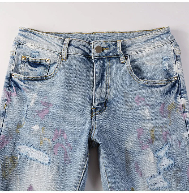 Close view of the front of Nofacebaby M10 Jeans.