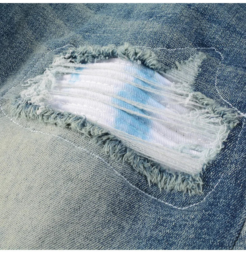 Nofacebaby M20 Jeans white and blue patch view.