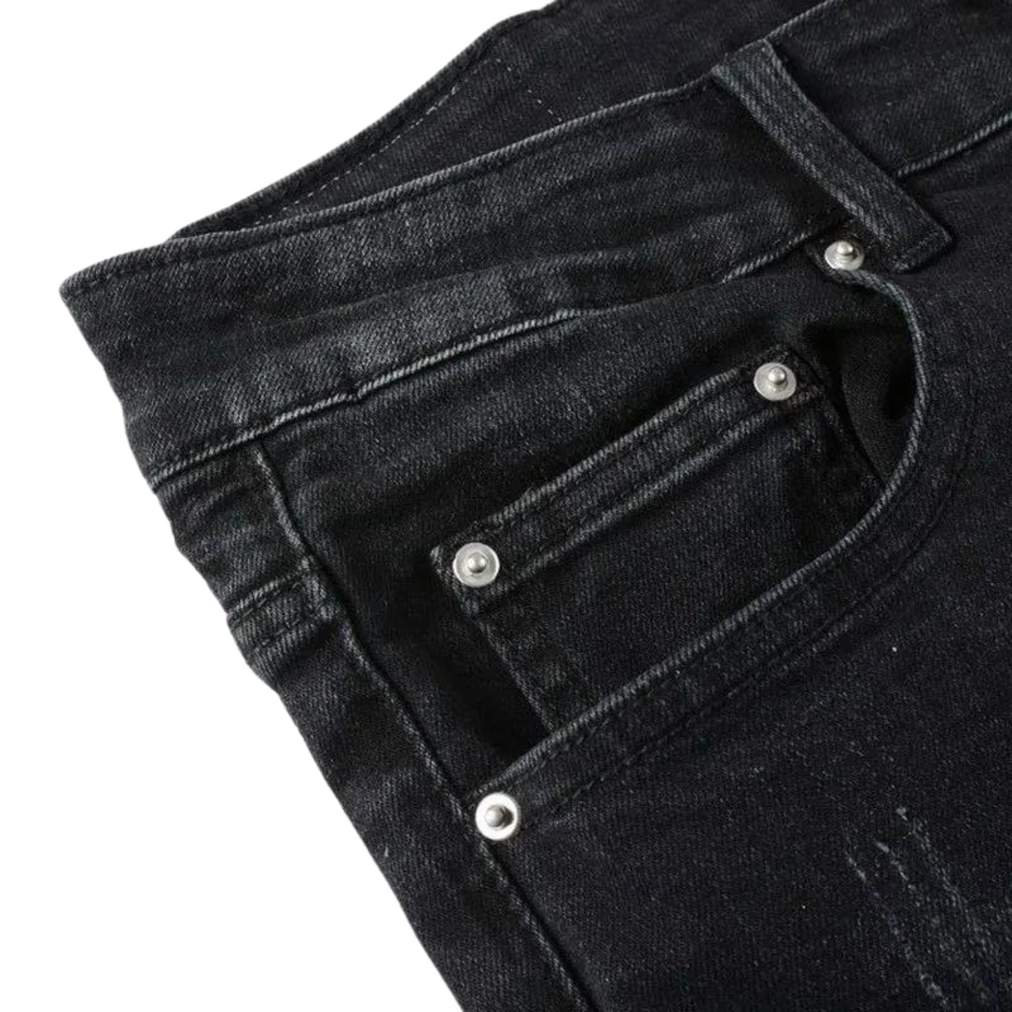 Detail shot of Nofacebaby M35 jeans pocket showcasing the high-quality Italian cotton construction and the intricate design of the denim.