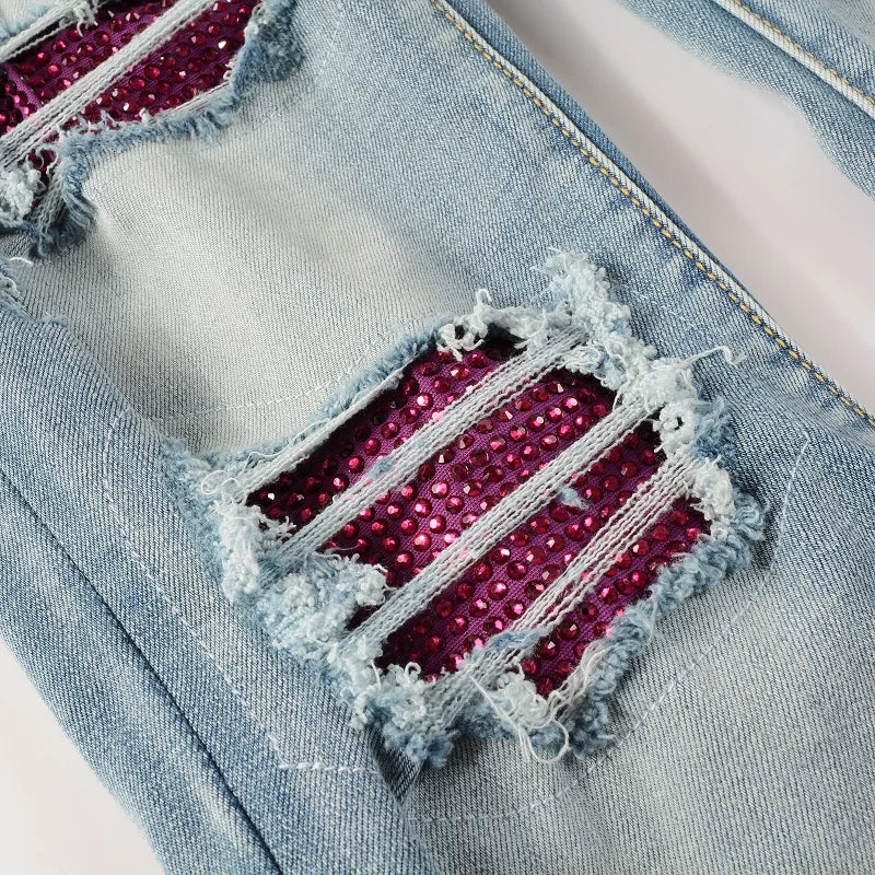 Up-close detailing of the K11 Jeans’ distressed accents and texture.