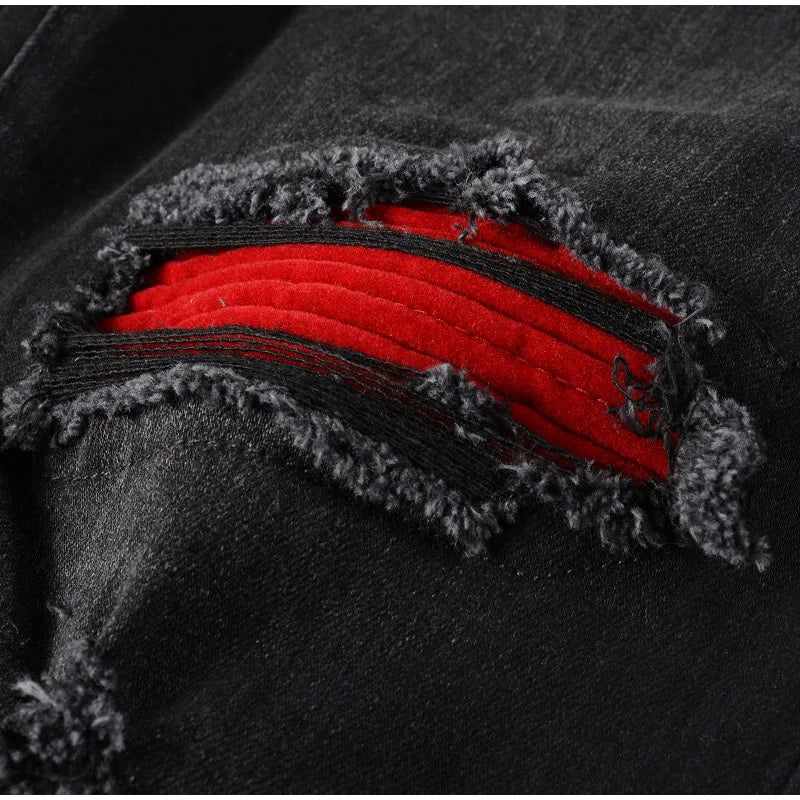 Red detail on Nofacebaby Red Effect Skinny Jeans.