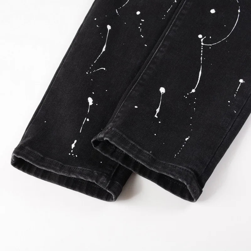 Nofacebaby Red Rhinestones Skinny Jeans Paint Design.