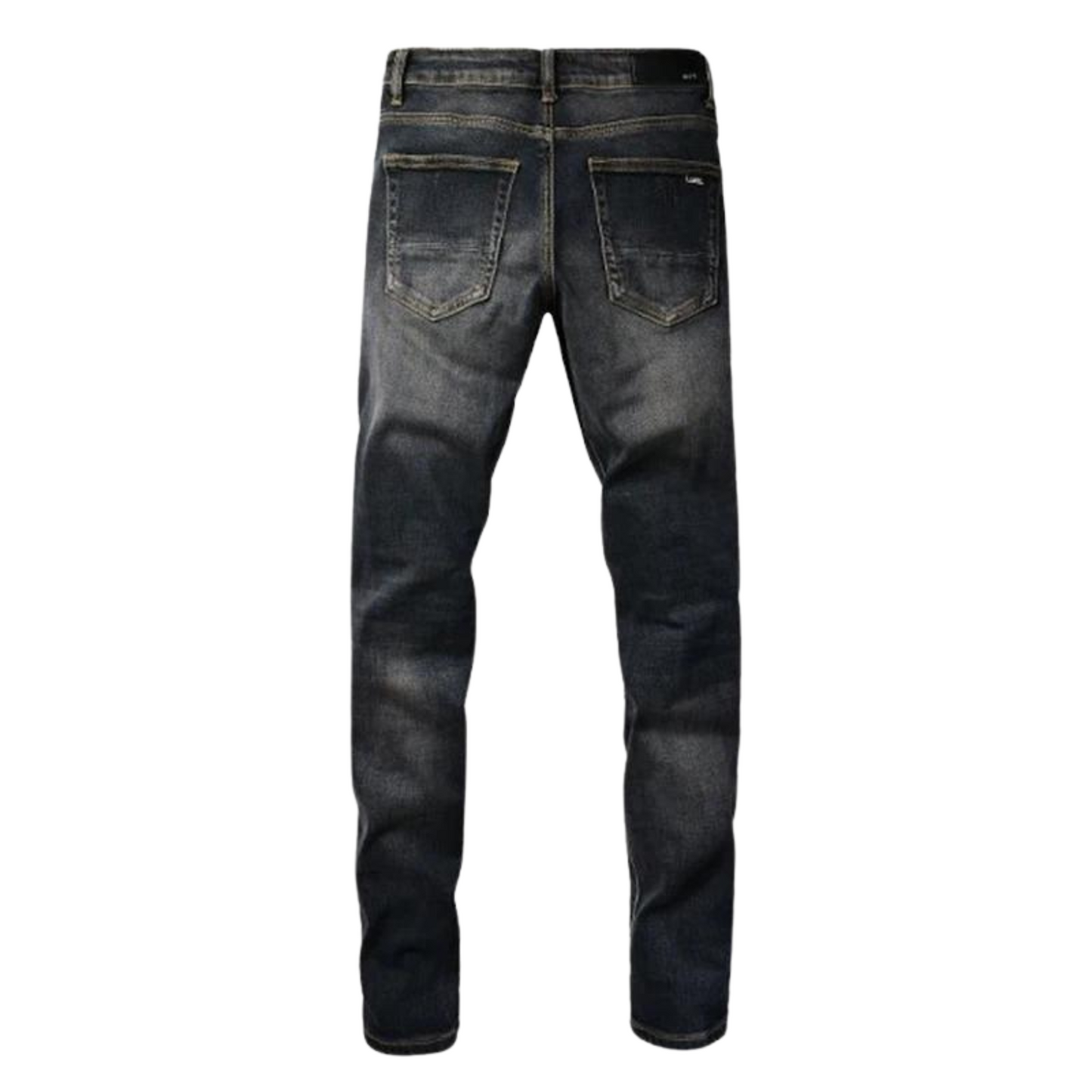 Back view of Nofacebaby B13 jeans highlighting the relaxed skinny fit, with a focus on the structured back pockets and the high-quality cotton texture.