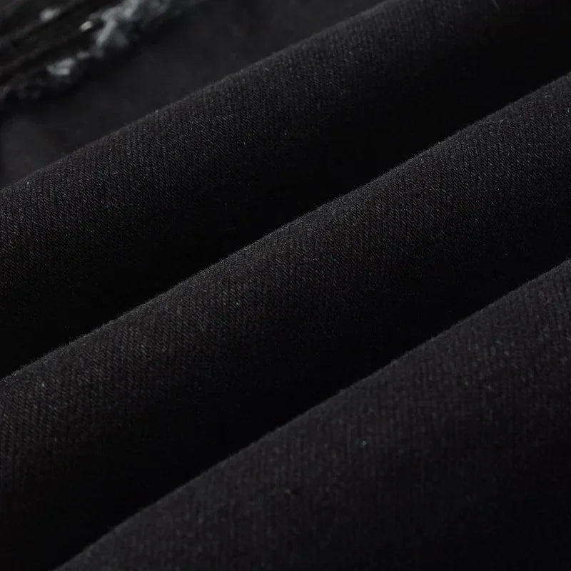 Material view of Nofacebaby M21 black jeans crafted with high quality italian denim.