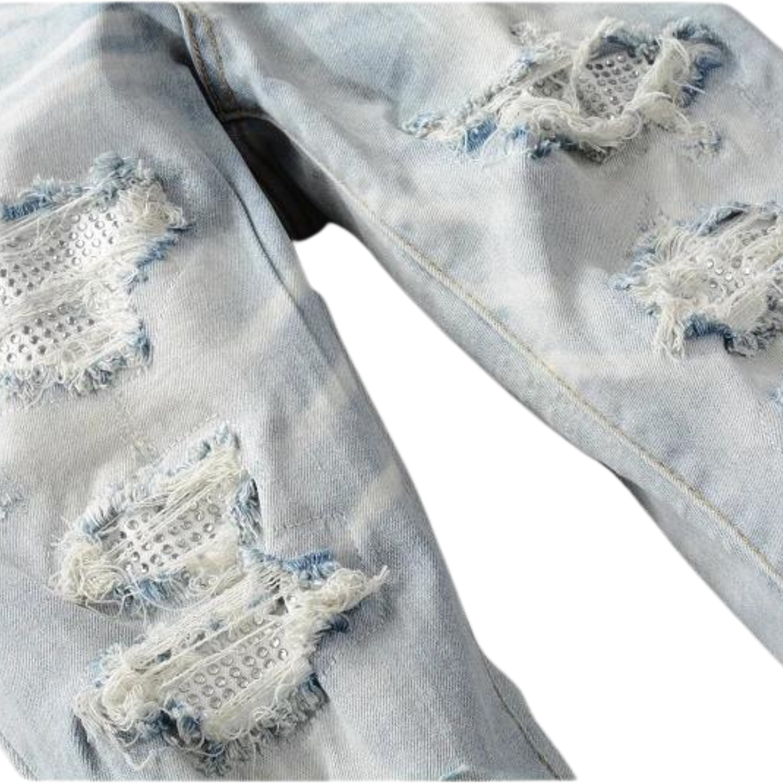 Close view of Swarovski crystals on Nofacebaby Crystal Skinny Jeans.