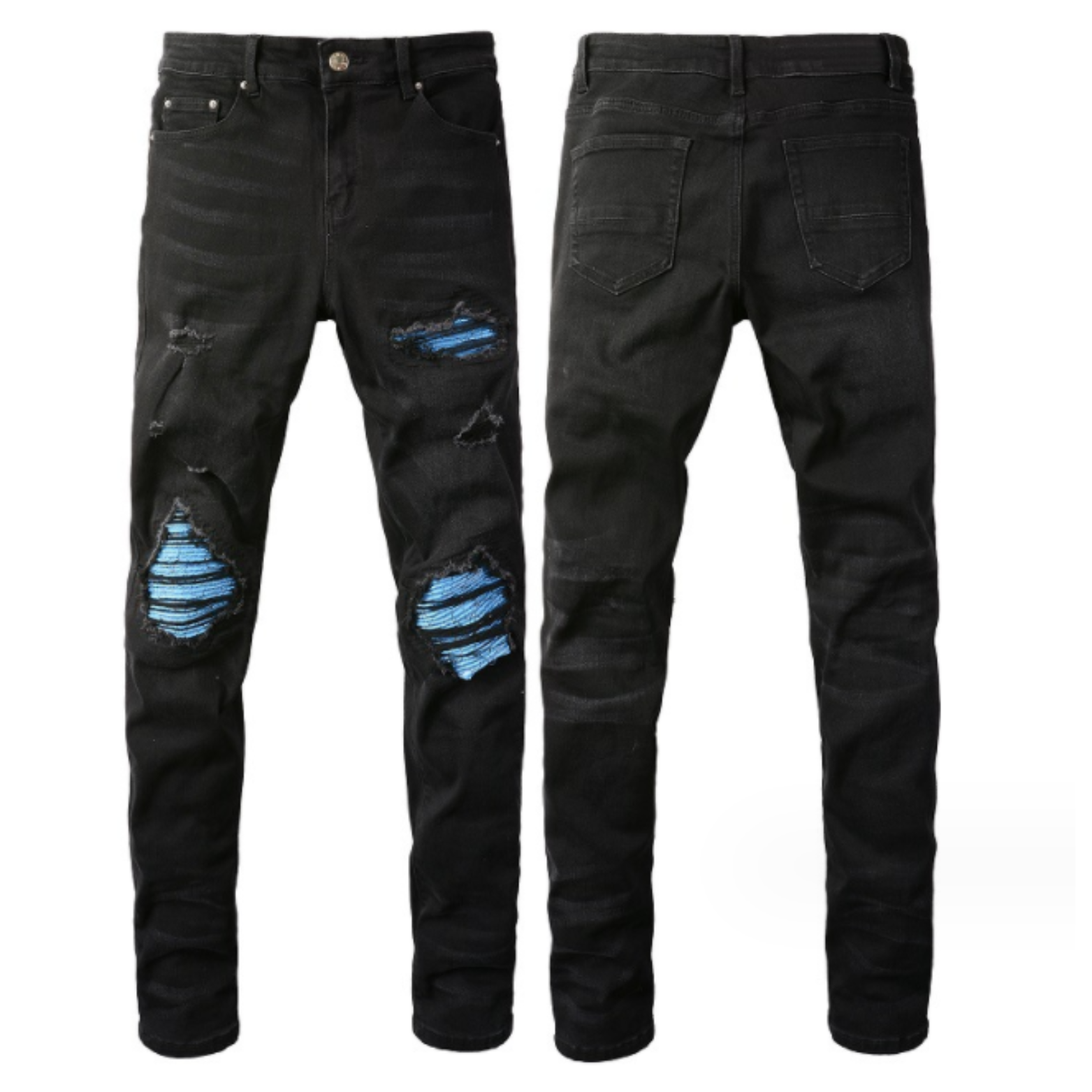 Nofacebaby S91 Skinny Jeans with blue detail full view.